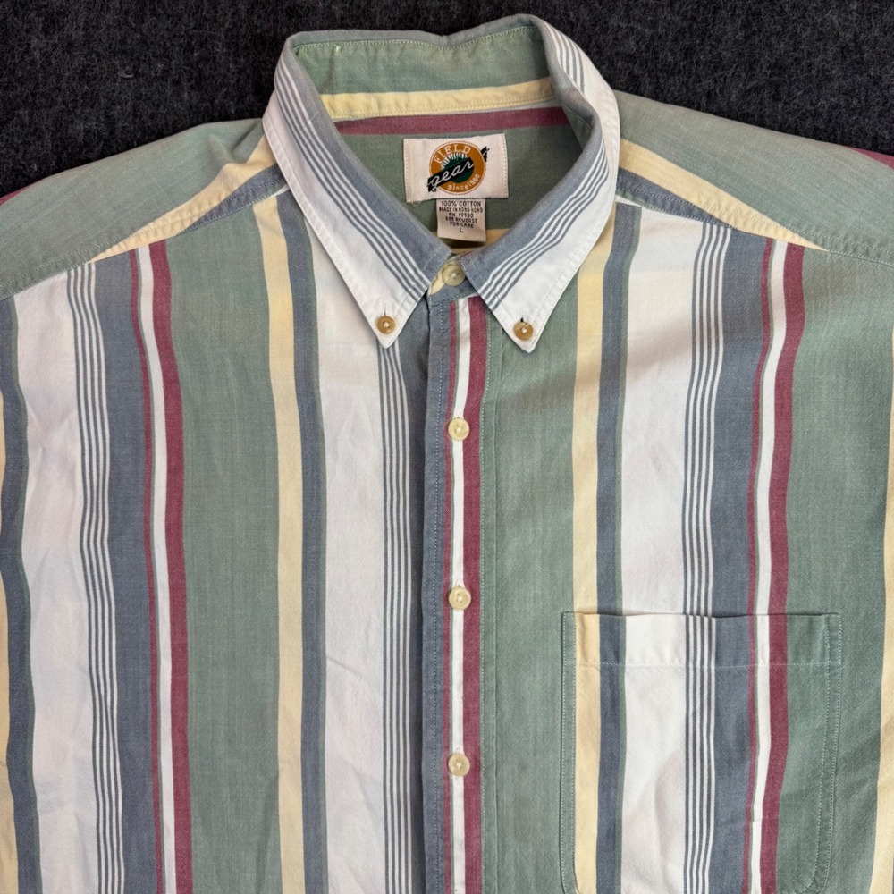 Vintage Field Gear Button Down‎ Shirt Mens Large Multicolor Striped Short Sleeve